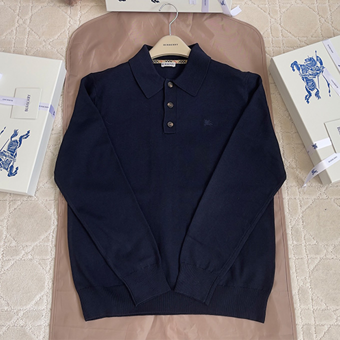 burberry embroidered equestrian logo long‑sleeve polo shirt